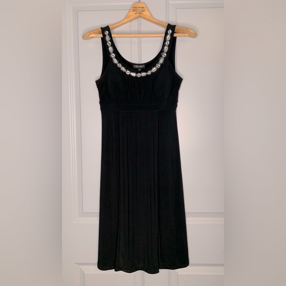 Signature by Sangria Black Empire Waist Rhinestone and Sequin Neckline in Size 4